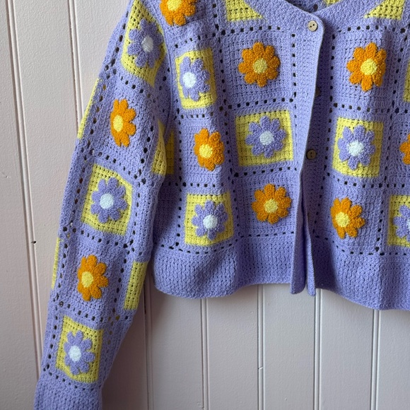 Lavender Floral Crochet Cardigan Sweater - Yellow & Orange Flowers - Picture 3 of 3